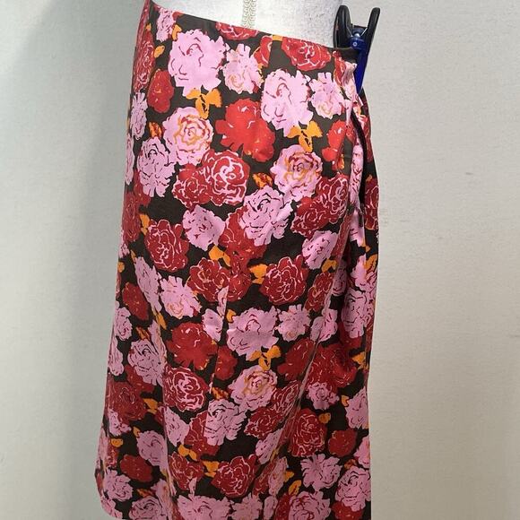 Ellen Tracy Skirt size 8 Red Pink Rose Floral Silk Pencil Stretch Knee Wedding - Picture 4 of 7